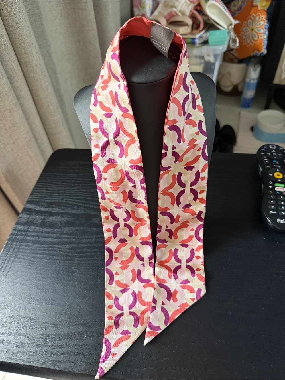 Coach Pink, Coral & Purple Signature Print Twilly Scarf - Picture 6 of 6
